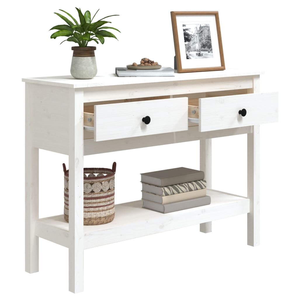 Tavolo Consolle Bianco 100x35x75 cm in Legno Massello di Pino | homemem39