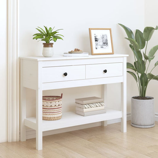 Tavolo Consolle Bianco 100x35x75 cm in Legno Massello di Pino | homemem39