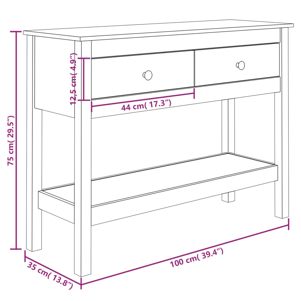 Tavolo Consolle Ambrato 100x35x75 cm in Legno Massello di Pino