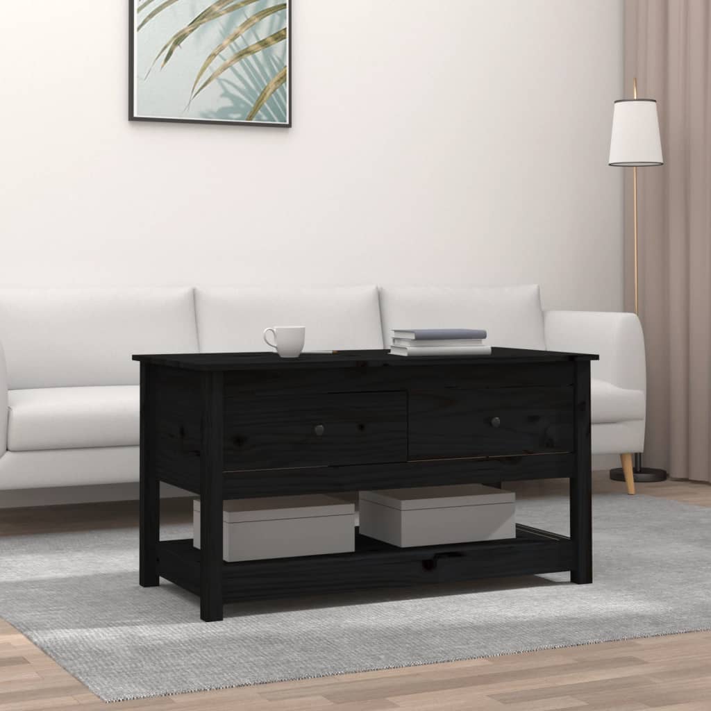 Tavolino da Salotto Nero 102x49x55 cm in Legno Massello di Pino | homemem39