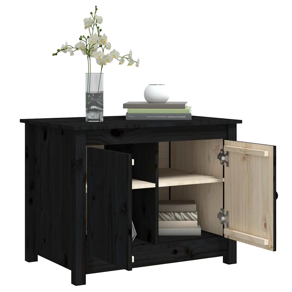 Tavolino da Salotto Nero 71x49x55cm in Legno Massello di Pino