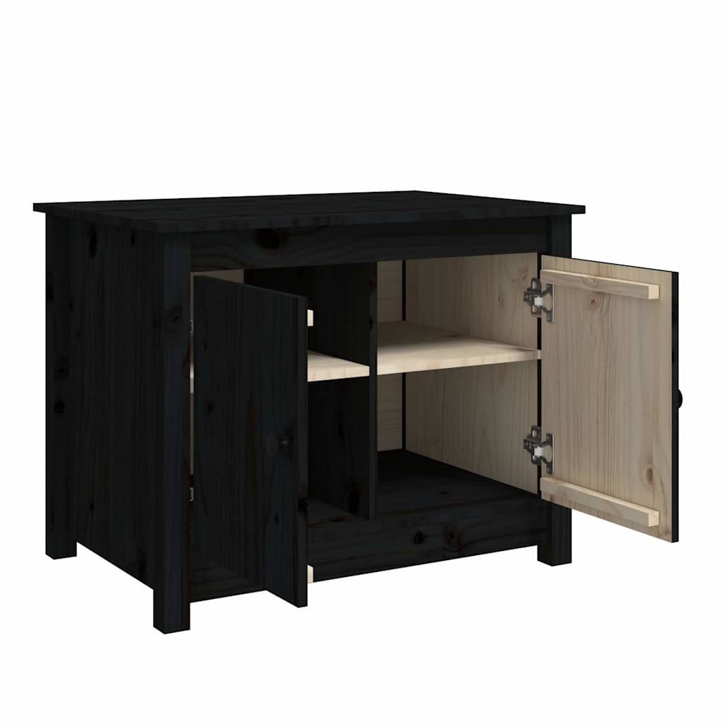 Tavolino da Salotto Nero 71x49x55cm in Legno Massello di Pino