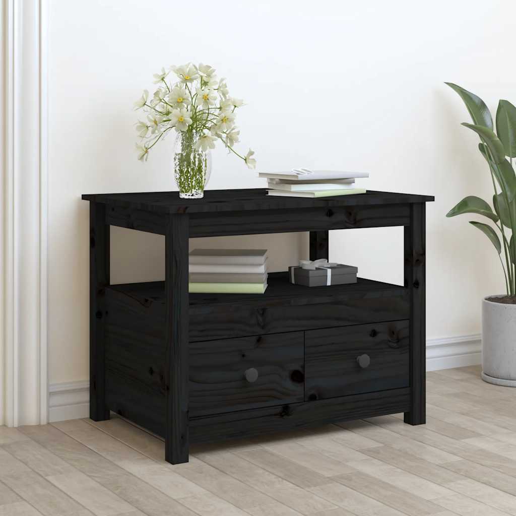 Tavolino da Salotto Nero 71x49x55cm in Legno Massello di Pino | homemem39