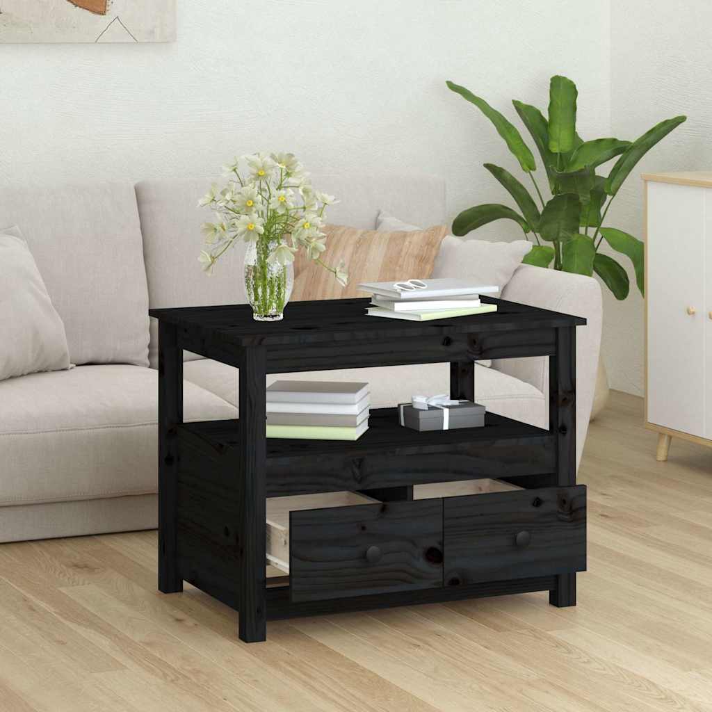 Tavolino da Salotto Nero 71x49x55cm in Legno Massello di Pino