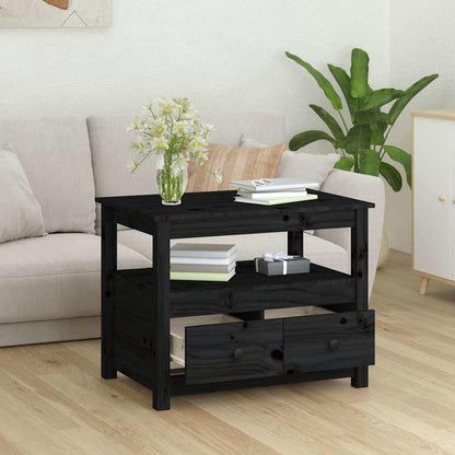 Tavolino da Salotto Nero 71x49x55cm in Legno Massello di Pino