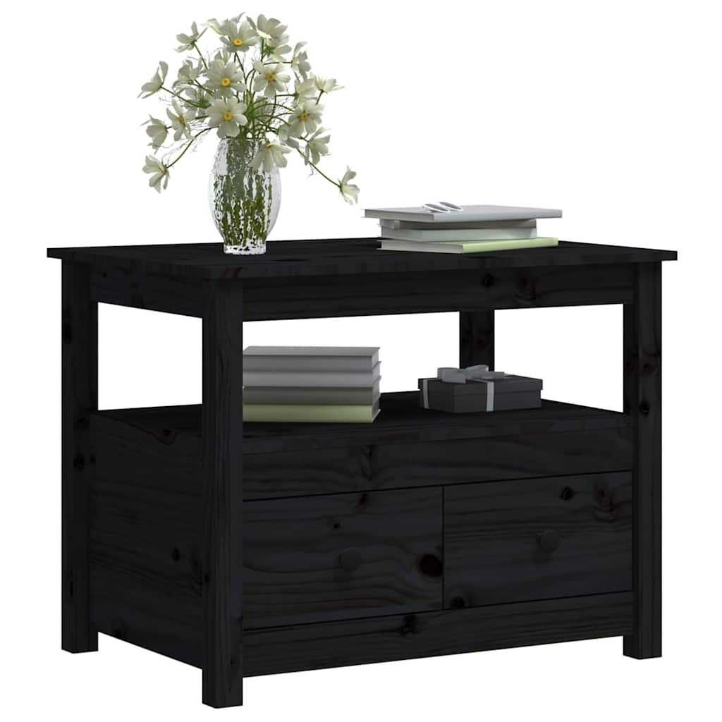 Tavolino da Salotto Nero 71x49x55cm in Legno Massello di Pino