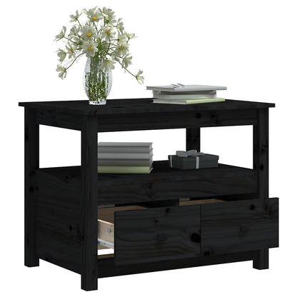 Tavolino da Salotto Nero 71x49x55cm in Legno Massello di Pino