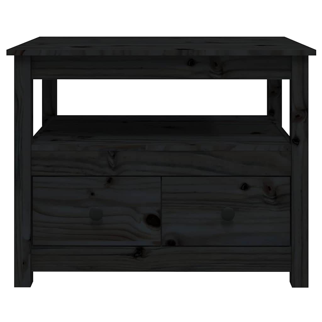 Tavolino da Salotto Nero 71x49x55cm in Legno Massello di Pino
