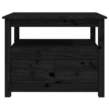 Tavolino da Salotto Nero 71x49x55cm in Legno Massello di Pino