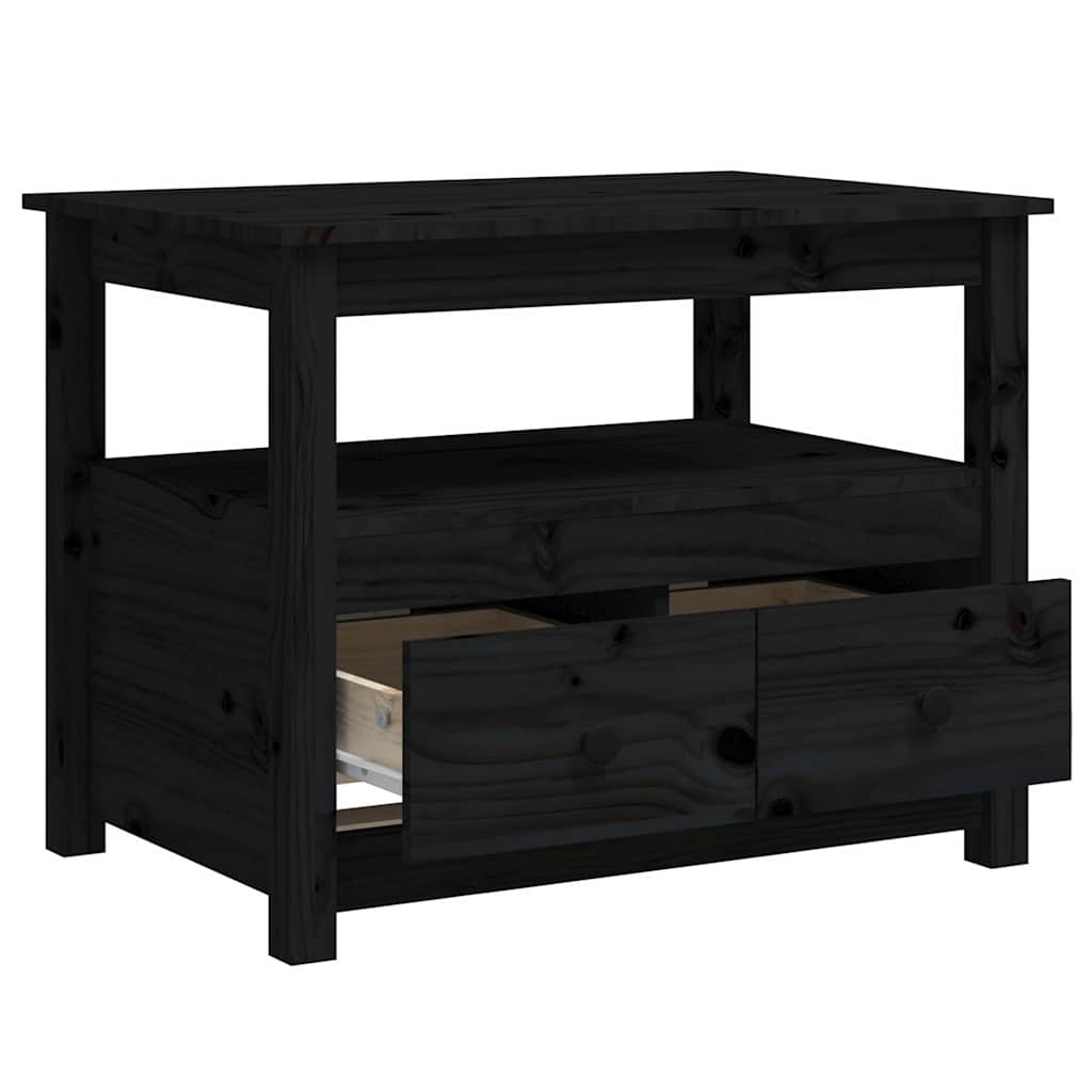 Tavolino da Salotto Nero 71x49x55cm in Legno Massello di Pino