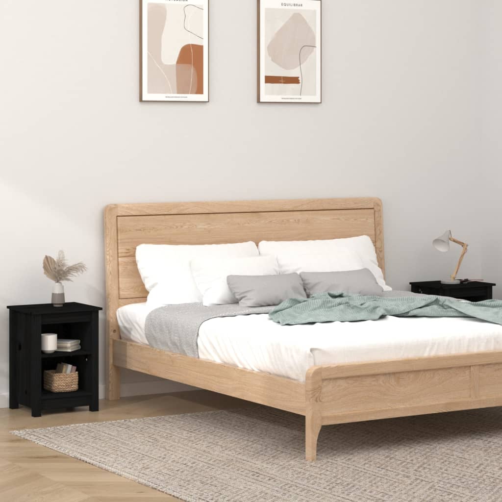 Comodini 2 pz Neri 40x35x55 cm in Legno Massello di Pino - homemem39