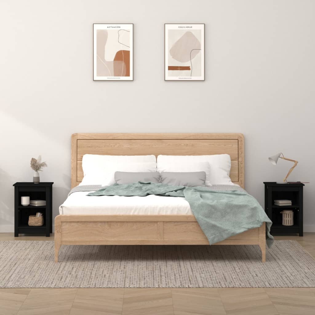 Comodini 2 pz Neri 40x35x55 cm in Legno Massello di Pino - homemem39