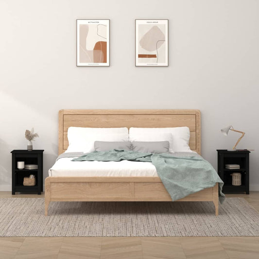 Comodini 2 pz Neri 40x35x55 cm in Legno Massello di Pino - homemem39