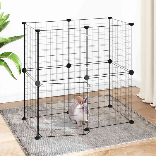 Animal Cage 12 Panels with Black Door 35x35 cm Steel
