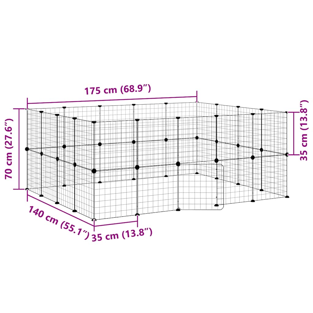 Gabbia per Animali 36 Pannelli con Porta Nera 35x35 cm Acciaio