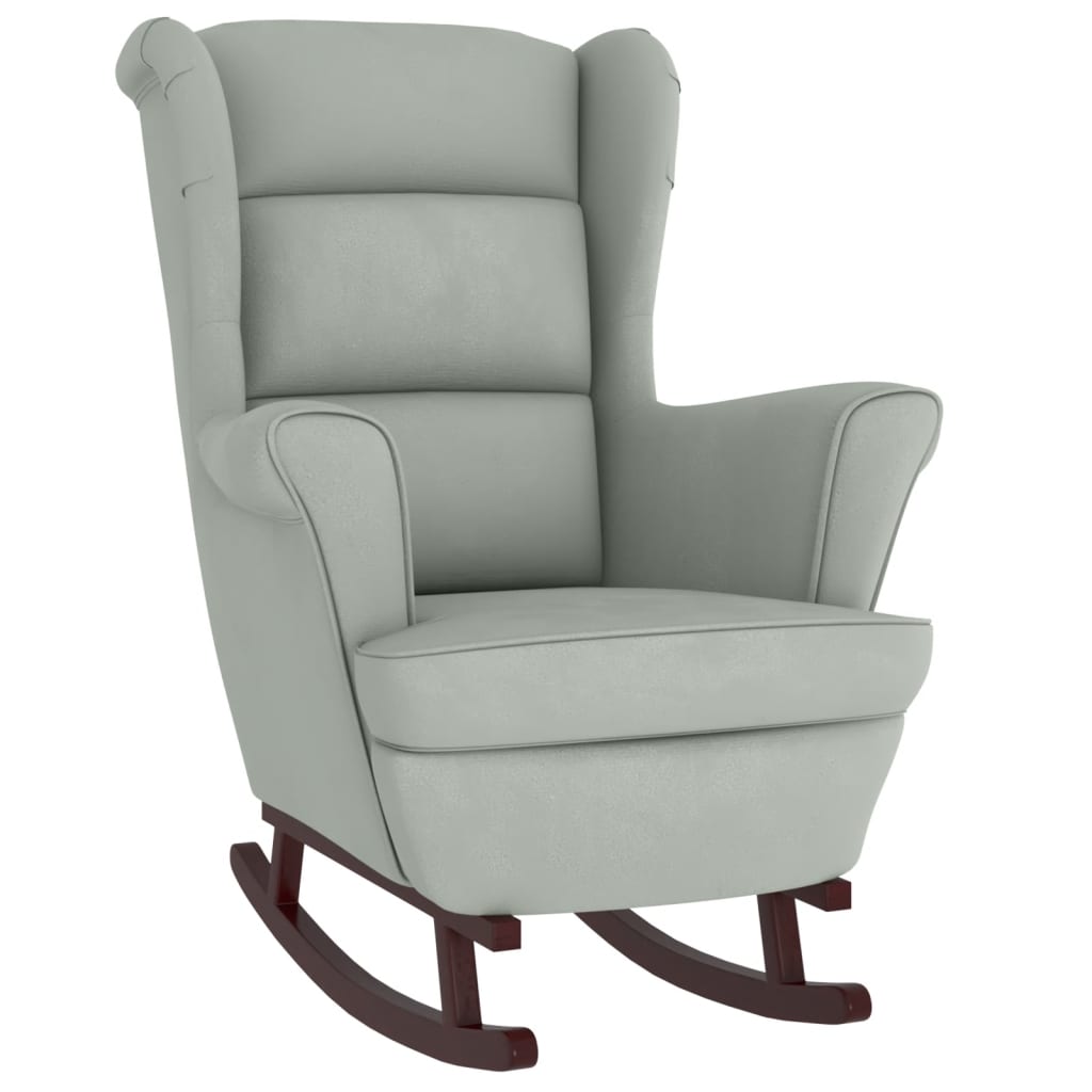 Rocking Armchair with Wooden Legs and Light Gray Velvet Stool