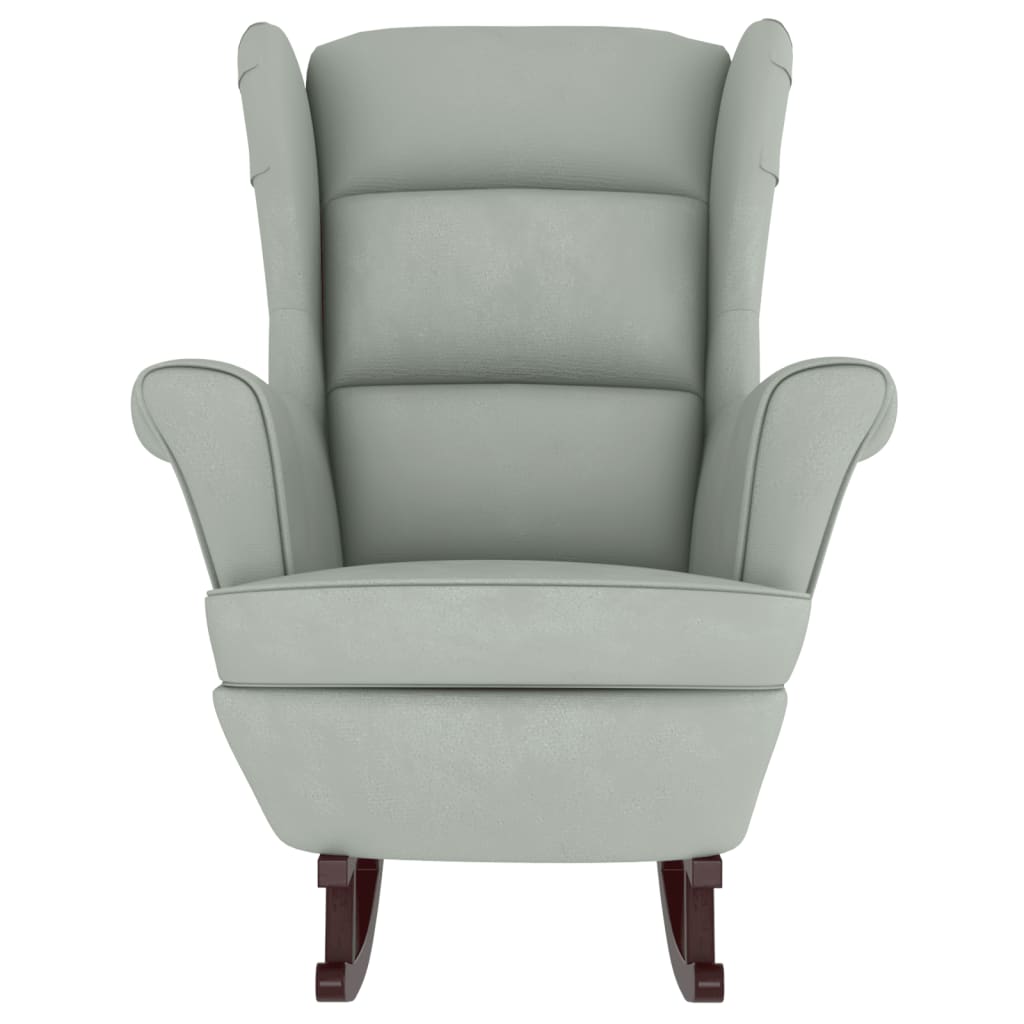 Rocking Armchair with Wooden Legs and Light Gray Velvet Stool
