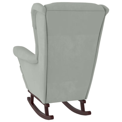 Rocking Armchair with Wooden Legs and Light Gray Velvet Stool