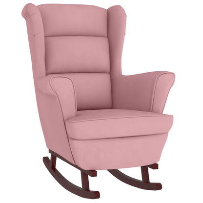 Rocking Armchair with Wooden Legs and Pink Velvet Footrest