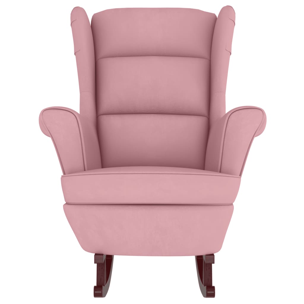 Rocking Armchair with Wooden Legs and Pink Velvet Footrest