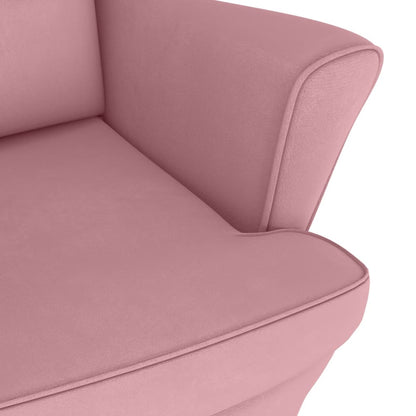 Rocking Armchair with Wooden Legs and Pink Velvet Footrest