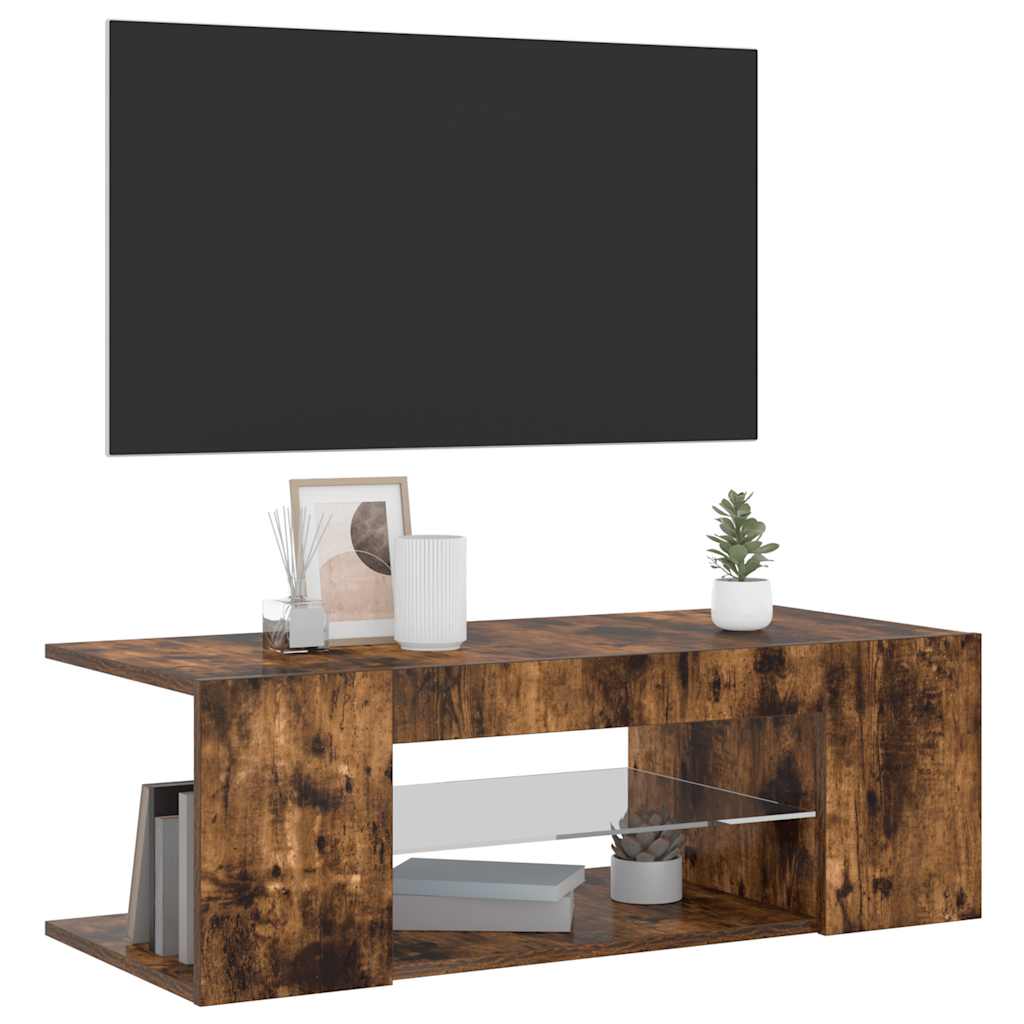 Mobile Porta TV con Luci LED Rovere Fumo 90x39x30 cm