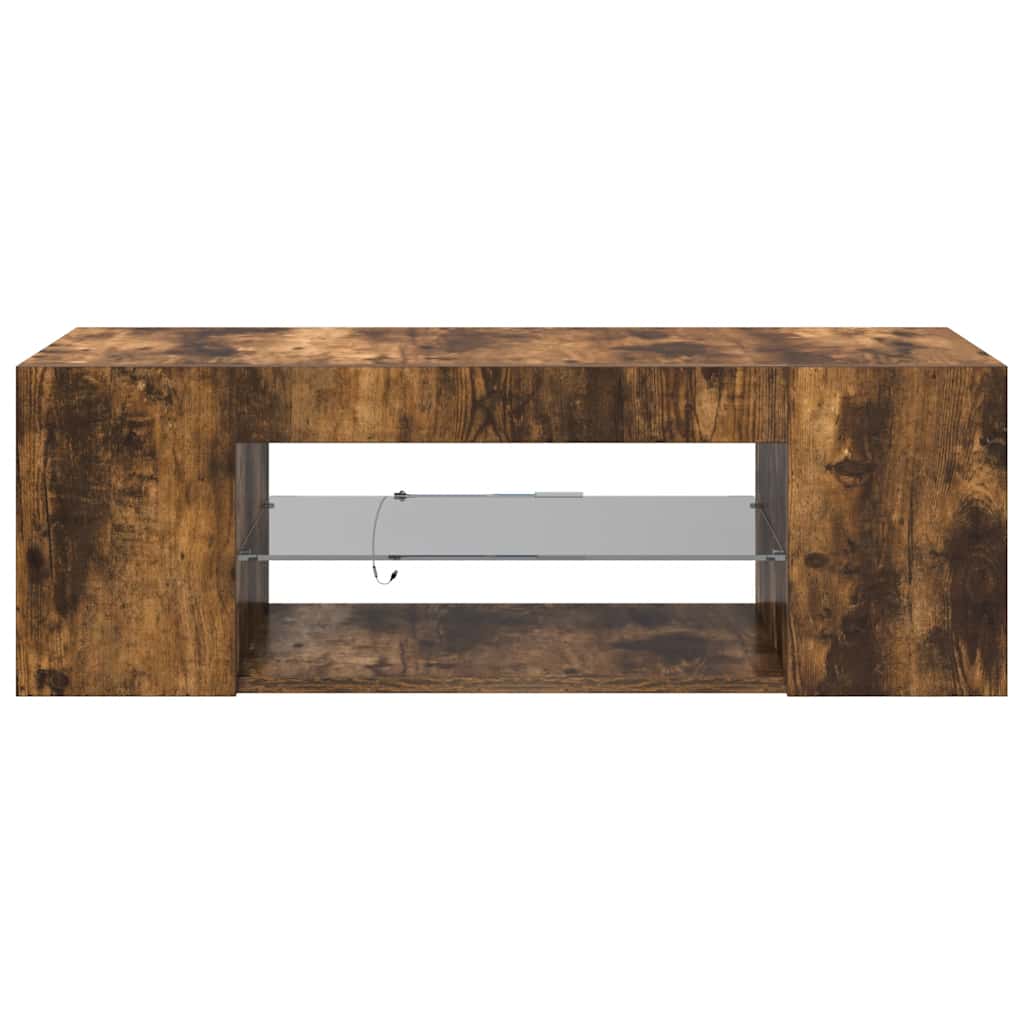 Mobile Porta TV con Luci LED Rovere Fumo 90x39x30 cm
