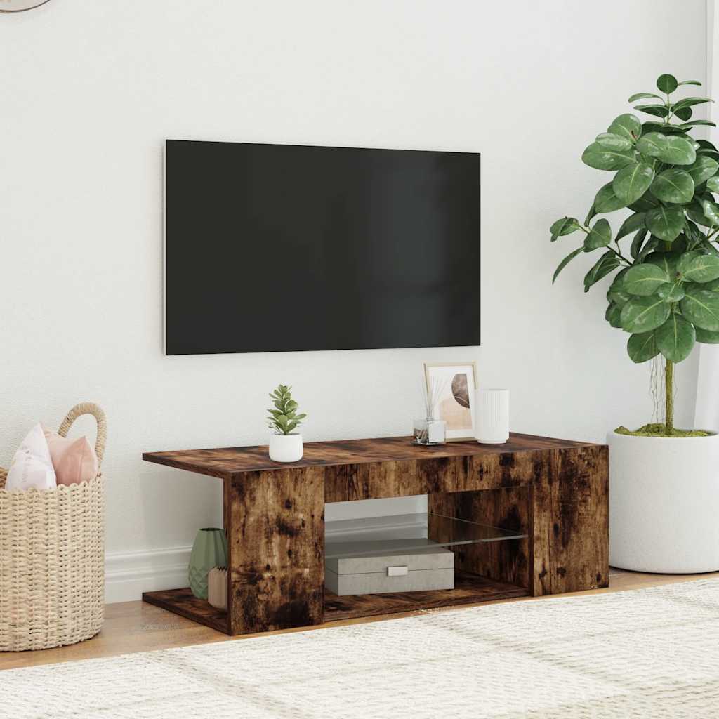 Mobile Porta TV con Luci LED Rovere Fumo 90x39x30 cm