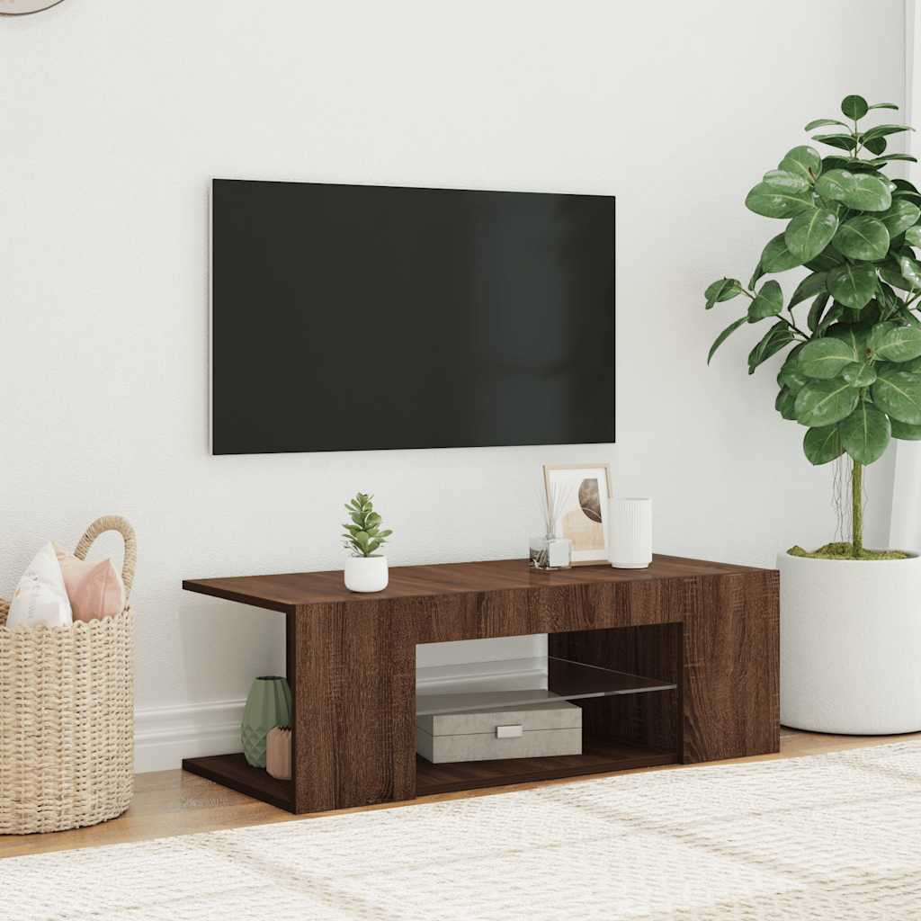 Mobile Porta TV con Luci LED Rovere Marrone 90x39x30 cm