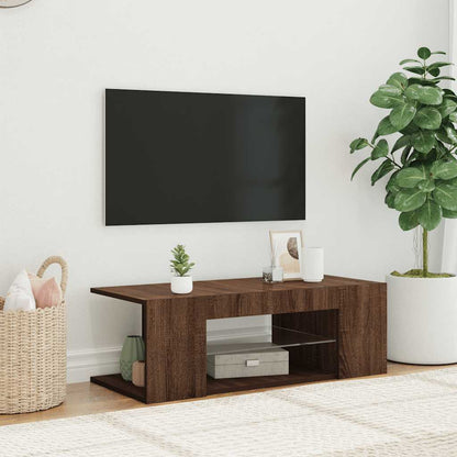Mobile Porta TV con Luci LED Rovere Marrone 90x39x30 cm
