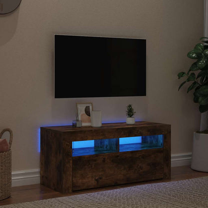 Mobile Porta TV con Luci LED Rovere Fumo 90x35x40 cm