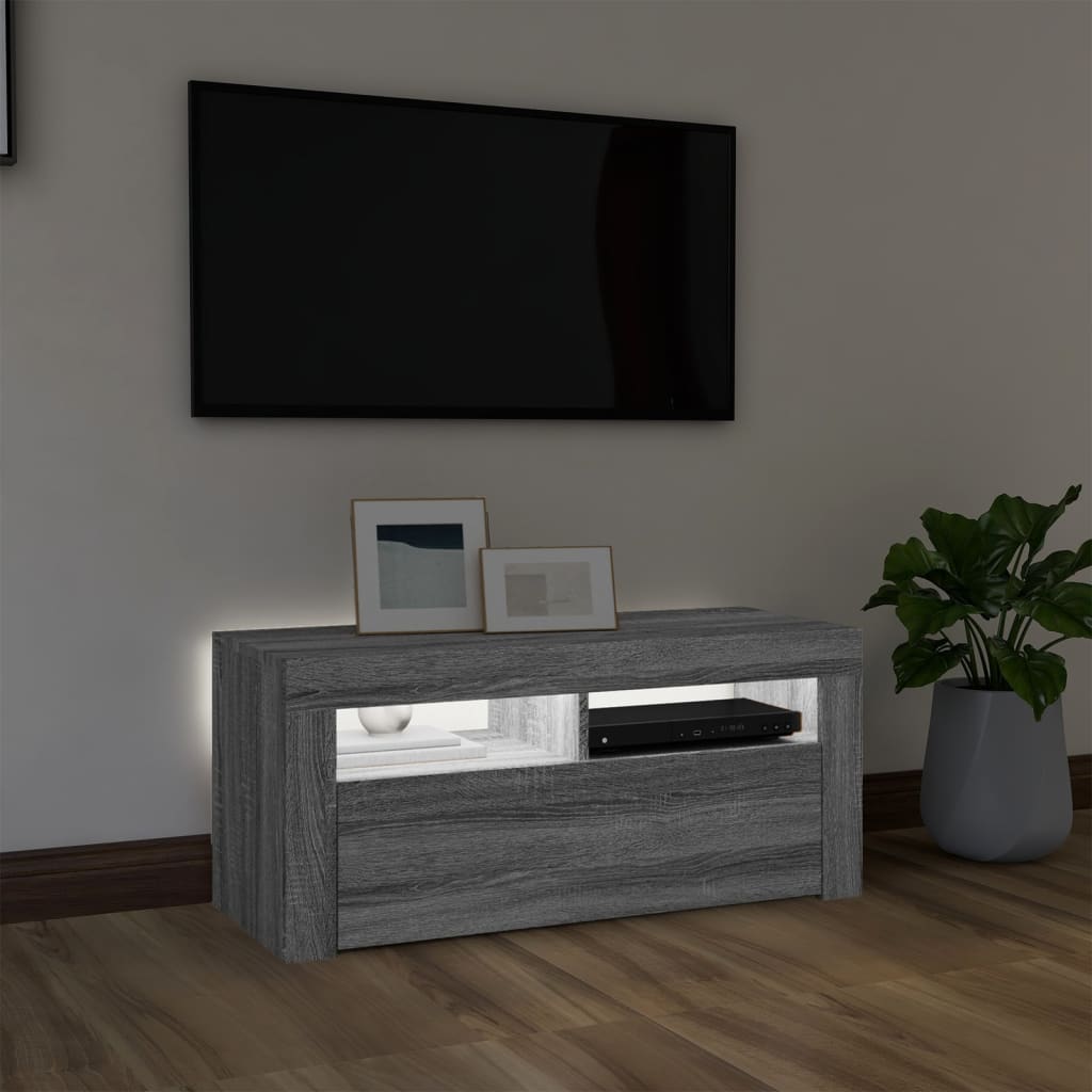 TV Cabinet with Sonoma Gray LED Lights 90x35x40 cm