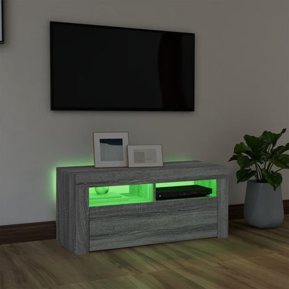 TV Cabinet with Sonoma Gray LED Lights 90x35x40 cm