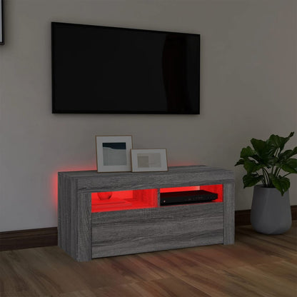 TV Cabinet with Sonoma Gray LED Lights 90x35x40 cm