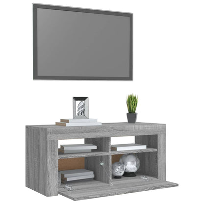 TV Cabinet with Sonoma Gray LED Lights 90x35x40 cm