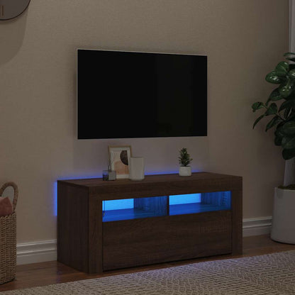 Mobile Porta TV con Luci LED Rovere Marrone 90x35x40 cm