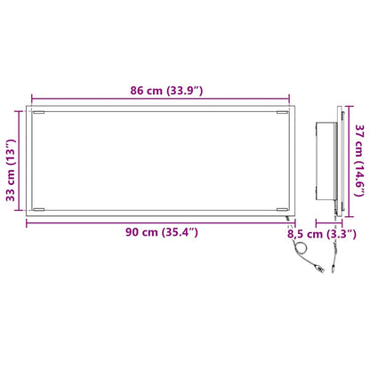 Specchio Rovere fumé 90 x 8,5 x 37 cm Legno multistrato
