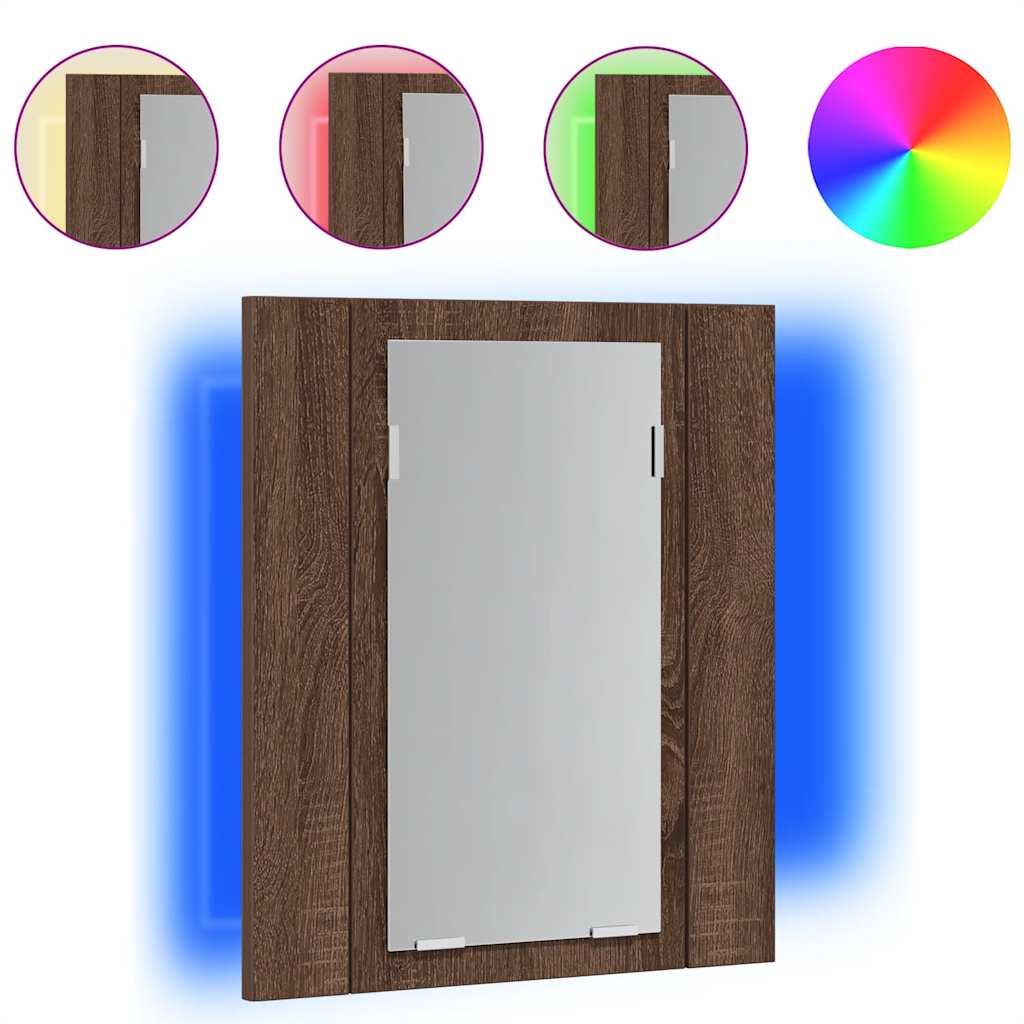 Mobile Bagno Specchio LED Rovere Marrone 40x12x45cm Multistrato