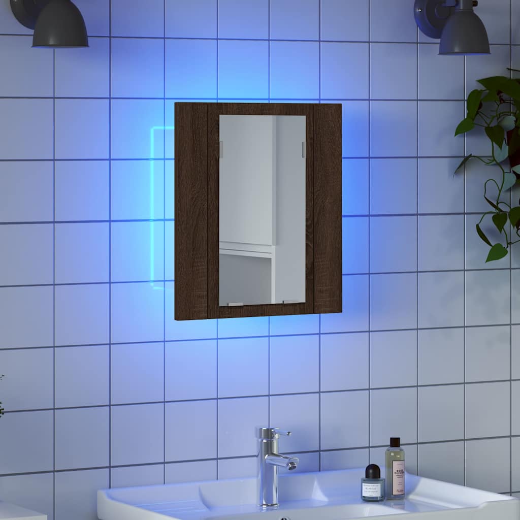 Mobile Bagno Specchio LED Rovere Marrone 40x12x45cm Multistrato