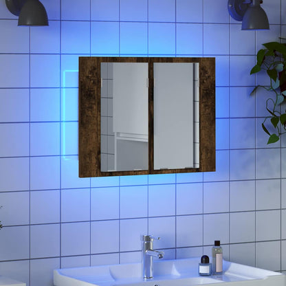 Mobile a Specchio LED Rovere Fumo 60x12x45 cm Legno Multistrato