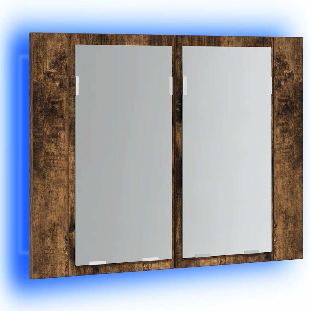 Mobile a Specchio LED Rovere Fumo 60x12x45 cm Legno Multistrato