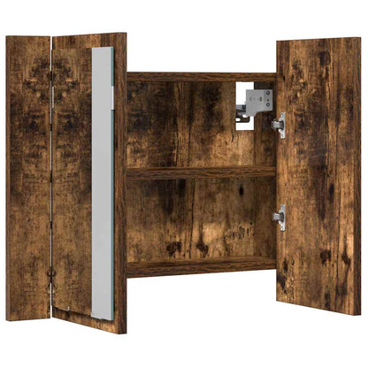 Mobile a Specchio LED Rovere Fumo 60x12x45 cm Legno Multistrato