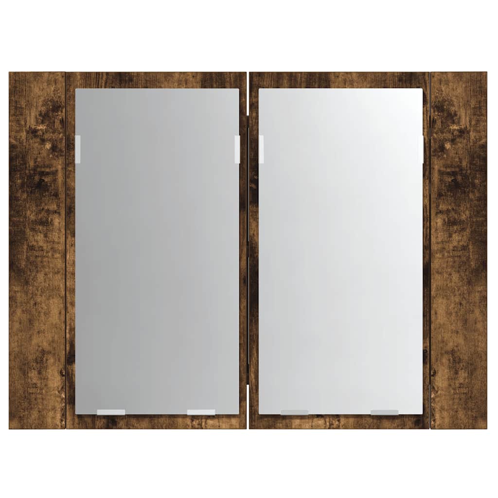 Mobile a Specchio LED Rovere Fumo 60x12x45 cm Legno Multistrato