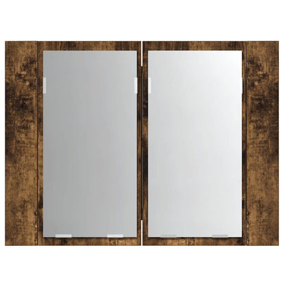 Mobile a Specchio LED Rovere Fumo 60x12x45 cm Legno Multistrato