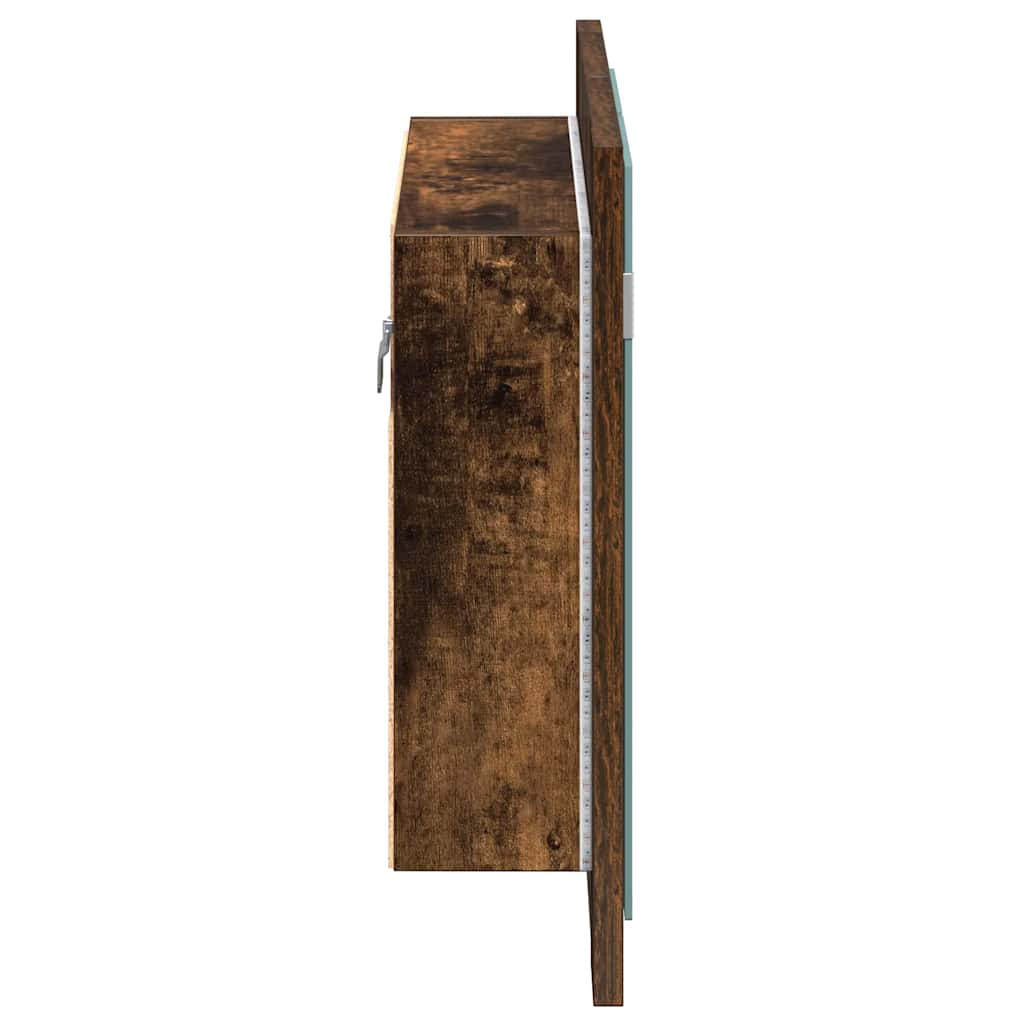 Mobile a Specchio LED Rovere Fumo 60x12x45 cm Legno Multistrato
