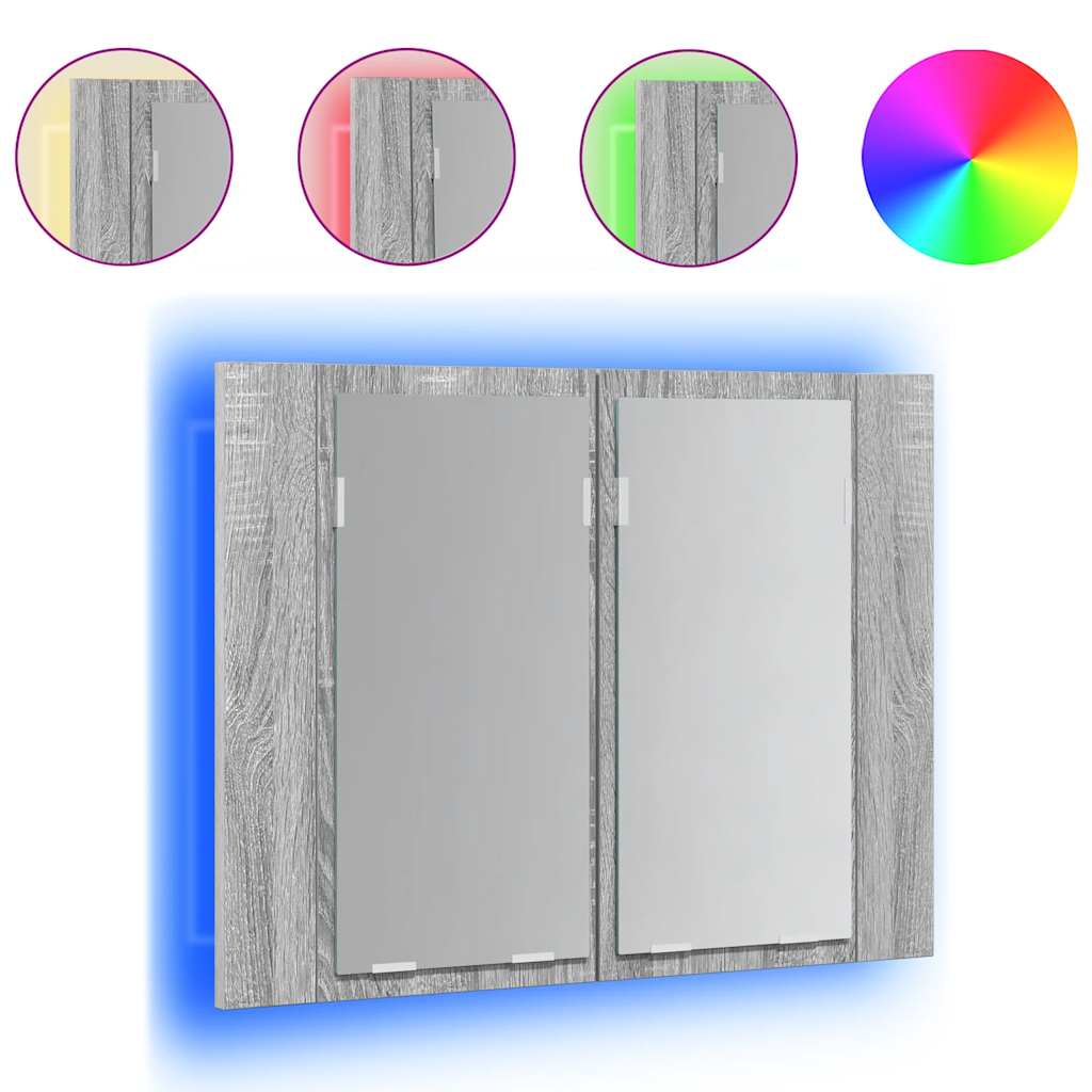 Mobile Specchio LED Grigio Sonoma 60x12x45cm Legno Multistrato