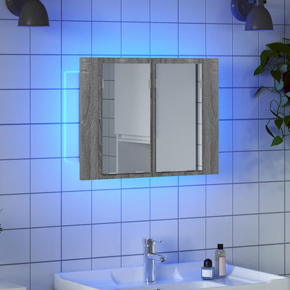 Mobile Specchio LED Grigio Sonoma 60x12x45cm Legno Multistrato