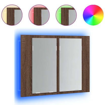 Mobile Specchio LED Rovere Marrone 60x12x45cm Legno Multistrato