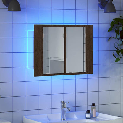 Mobile Specchio LED Rovere Marrone 60x12x45cm Legno Multistrato