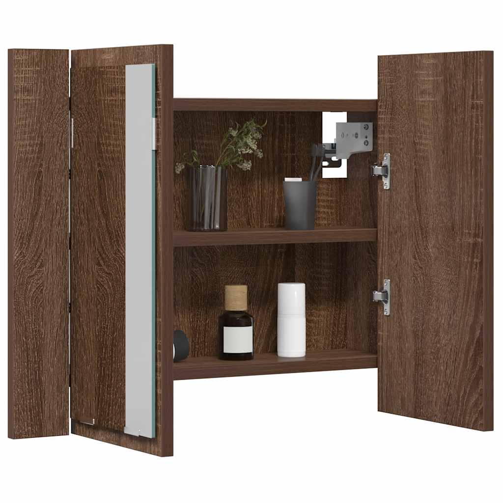 Mobile Specchio LED Rovere Marrone 60x12x45cm Legno Multistrato